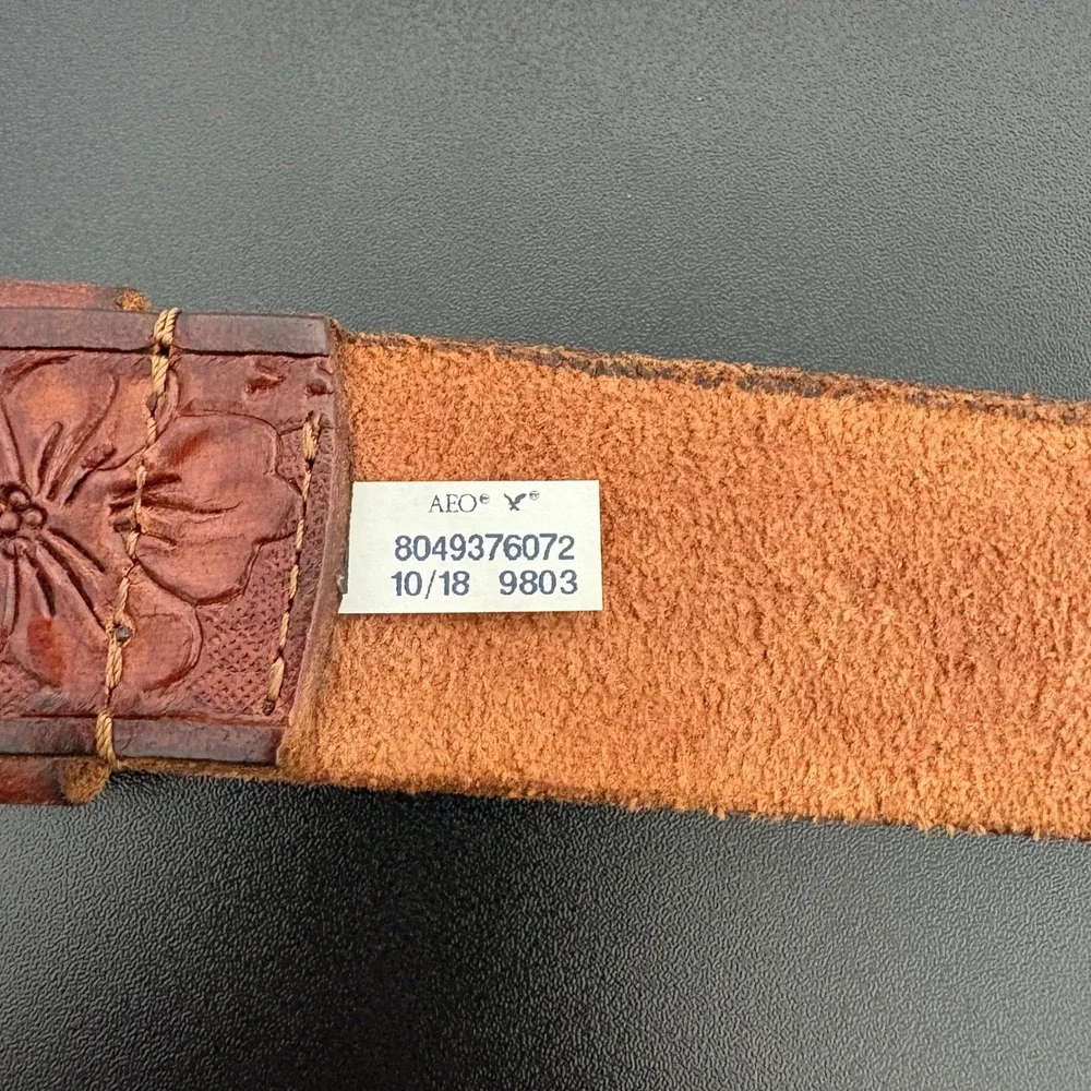 American Eagle Mens Belt L/XL Brown Floral Embossed Buffalo Leather Western